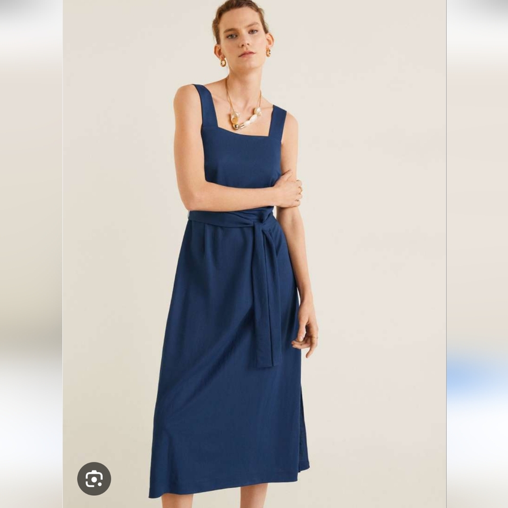Mango Navy Blue Midi Dress Size L